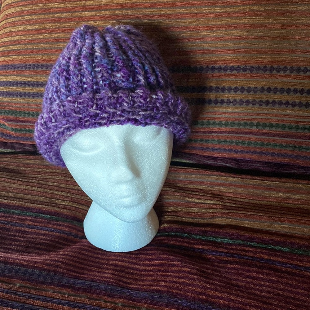 Handcrafted purple toned crochet hat